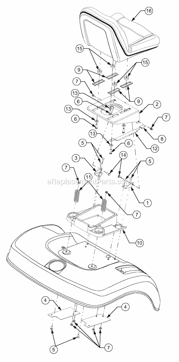 Seat And Support Diagram and Parts List for GT2523-54 13A-2A8K710 Cub Cadet Lawn Tractor